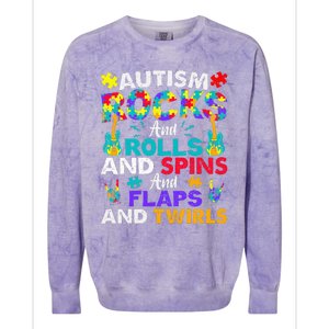 Autism Rocks And Rolls Funny Autism Awareness Month Colorblast Crewneck Sweatshirt