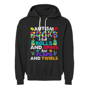 Autism Rocks And Rolls Funny Autism Awareness Month Garment-Dyed Fleece Hoodie