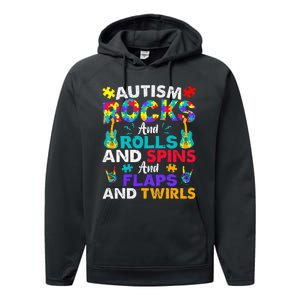 Autism Rocks And Rolls Funny Autism Awareness Month Performance Fleece Hoodie