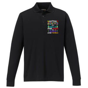 Autism Rocks And Rolls Funny Autism Awareness Month Performance Long Sleeve Polo