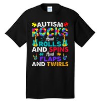 Autism Rocks And Rolls Funny Autism Awareness Month Tall T-Shirt