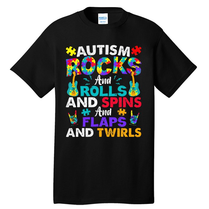 Autism Rocks And Rolls Funny Autism Awareness Month Tall T-Shirt