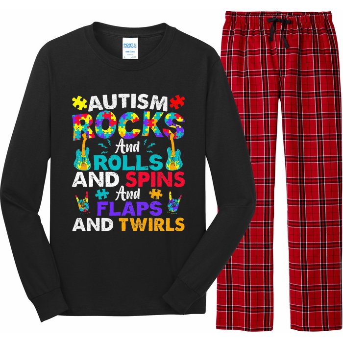 Autism Rocks And Rolls Funny Autism Awareness Month Long Sleeve Pajama Set