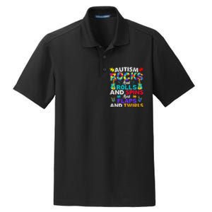 Autism Rocks And Rolls Funny Autism Awareness Month Dry Zone Grid Polo