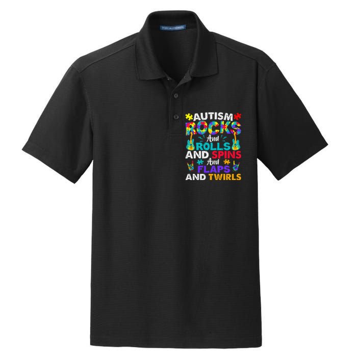 Autism Rocks And Rolls Funny Autism Awareness Month Dry Zone Grid Polo