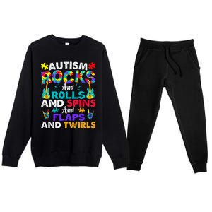 Autism Rocks And Rolls Funny Autism Awareness Month Premium Crewneck Sweatsuit Set