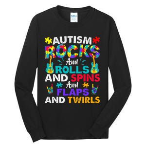 Autism Rocks And Rolls Funny Autism Awareness Month Tall Long Sleeve T-Shirt