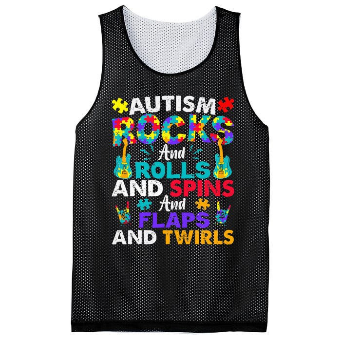 Autism Rocks And Rolls Funny Autism Awareness Month Mesh Reversible Basketball Jersey Tank