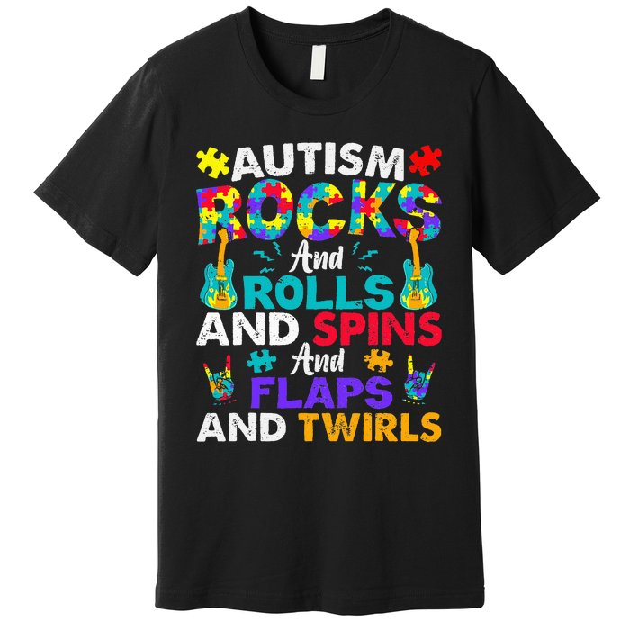 Autism Rocks And Rolls Funny Autism Awareness Month Premium T-Shirt