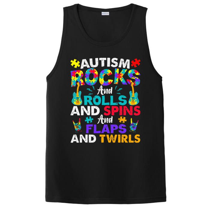 Autism Rocks And Rolls Funny Autism Awareness Month PosiCharge Competitor Tank