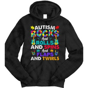 Autism Rocks And Rolls Funny Autism Awareness Month Tie Dye Hoodie