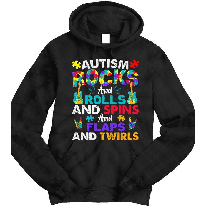 Autism Rocks And Rolls Funny Autism Awareness Month Tie Dye Hoodie