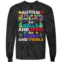 Autism Rocks And Rolls Funny Autism Awareness Month Tie-Dye Long Sleeve Shirt