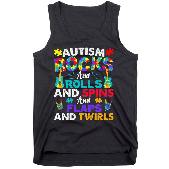 Autism Rocks And Rolls Funny Autism Awareness Month Tank Top