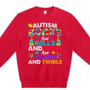 Autism Rocks And Rolls Funny Autism Awareness Month Premium Crewneck Sweatshirt