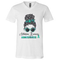 Addiction Recovery Awareness Month Sobriety Support V-Neck T-Shirt