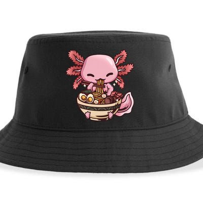 Axolotl Ramen Anime Kawaii Eating Teens Sustainable Bucket Hat