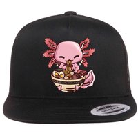 Axolotl Ramen Anime Kawaii Eating Teens Flat Bill Trucker Hat