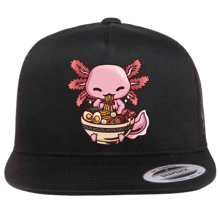 Axolotl Ramen Anime Kawaii Eating Teens Flat Bill Trucker Hat