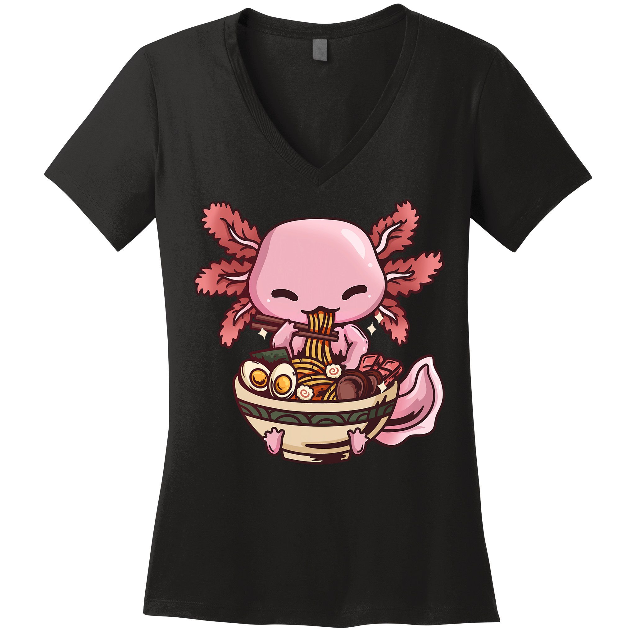 Axolotl Ramen Anime Kawaii Eating Teens Women's V-Neck T-Shirt