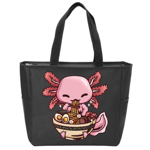 Axolotl Ramen Anime Kawaii Eating Teens Zip Tote Bag