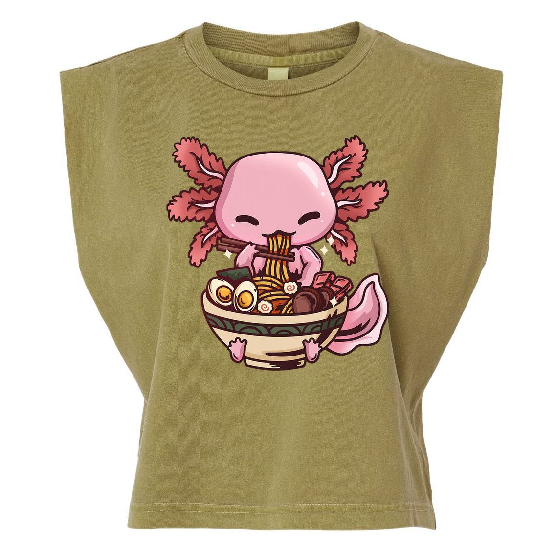 Axolotl Ramen Anime Kawaii Eating Teens Garment-Dyed Women's Muscle Tee
