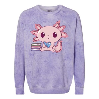 Axolotl Reading Colorblast Crewneck Sweatshirt