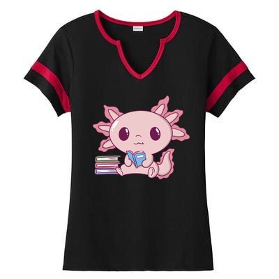 Axolotl Reading Ladies Halftime Notch Neck Tee