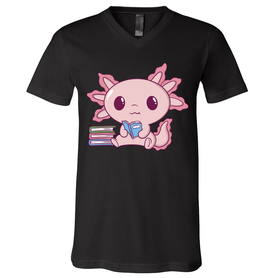Axolotl Reading V-Neck T-Shirt