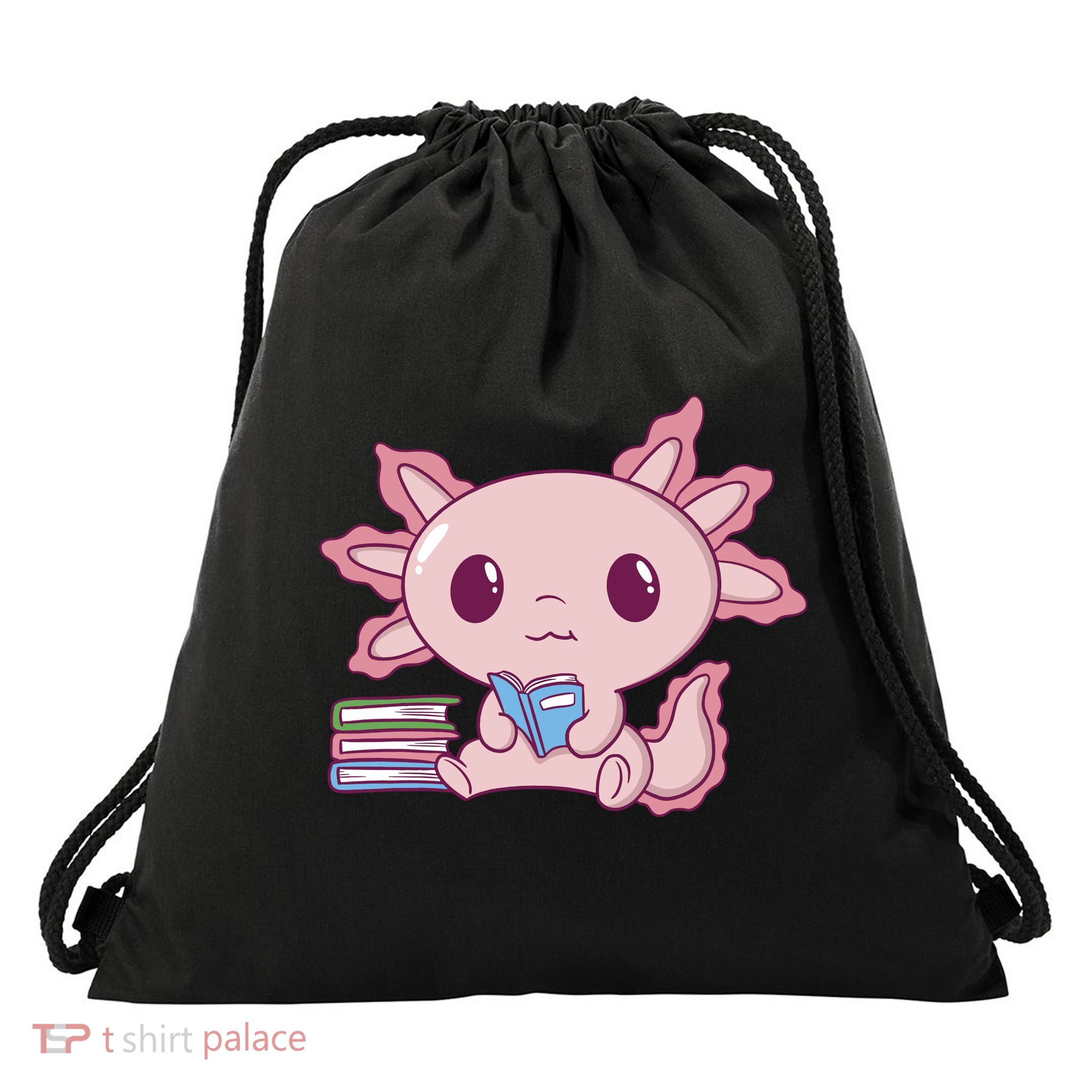 Axolotl Reading Drawstring Bag