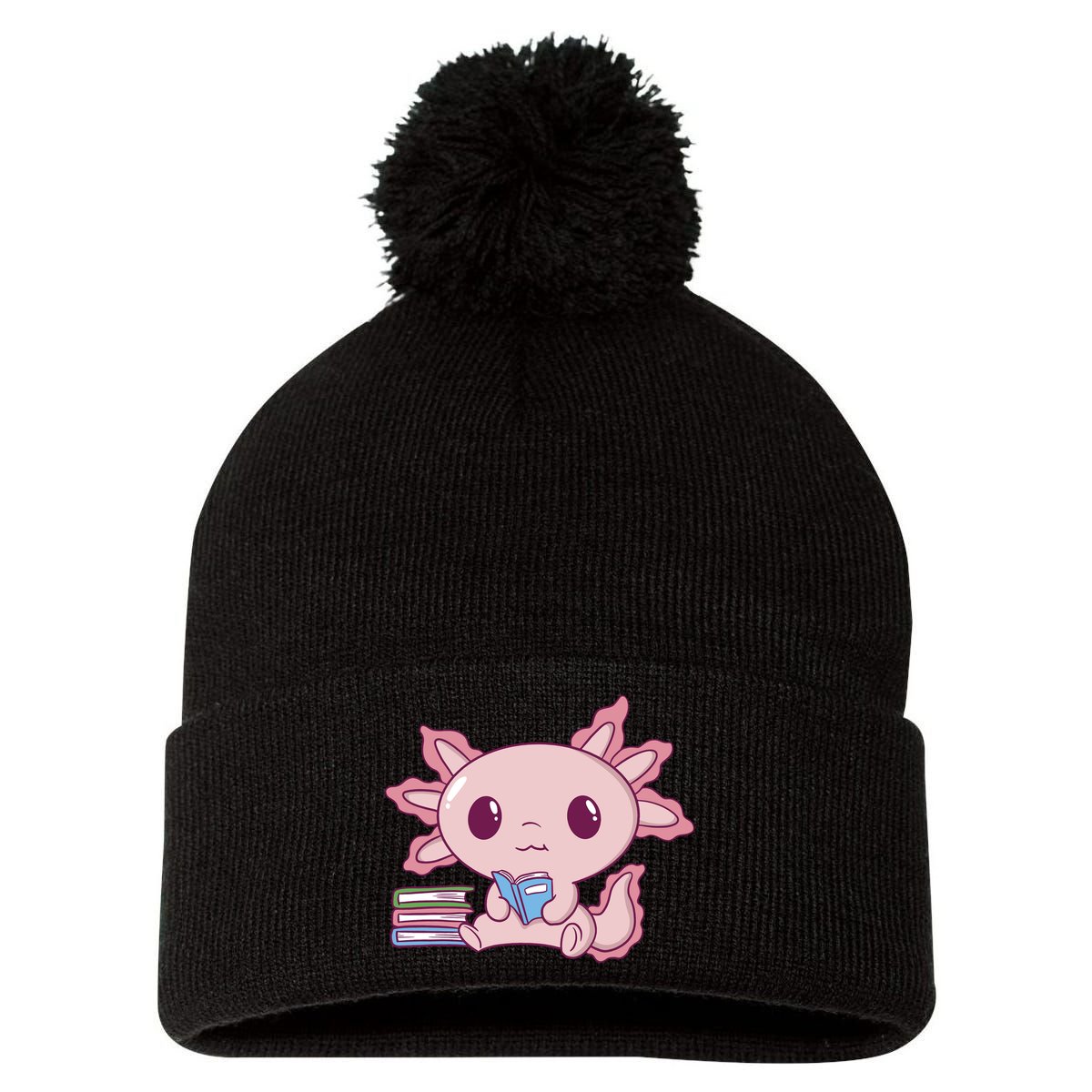 Axolotl Reading Pom Pom 12in Knit Beanie