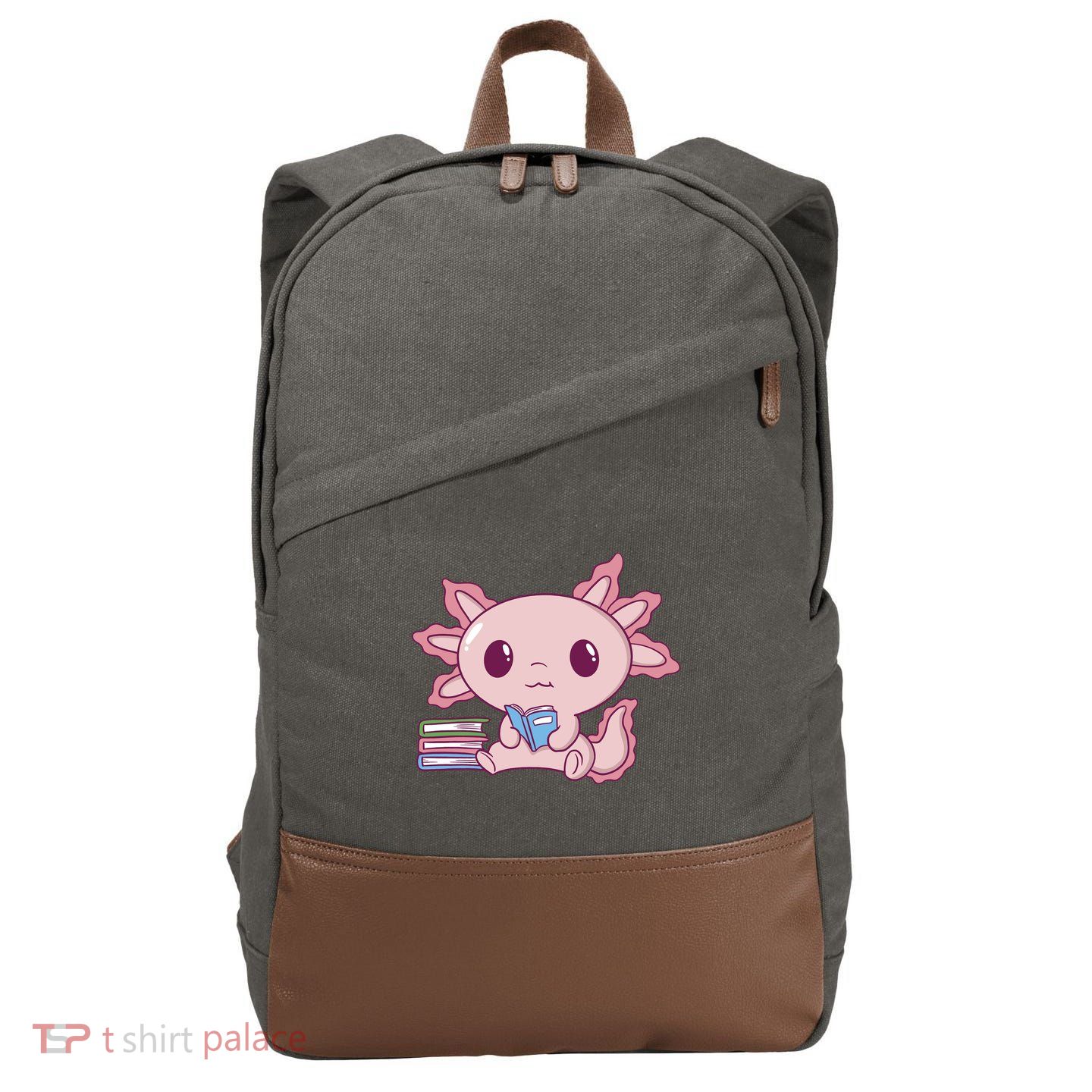 Axolotl Reading Cotton Canvas Backpack