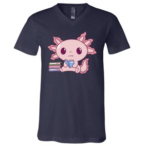 Axolotl Reading V-Neck T-Shirt