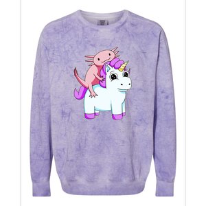 Axolotl Riding A Unicorn Funny Cute Colorblast Crewneck Sweatshirt