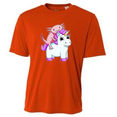 Axolotl Riding A Unicorn Funny Cute Cooling Performance Crew T-Shirt