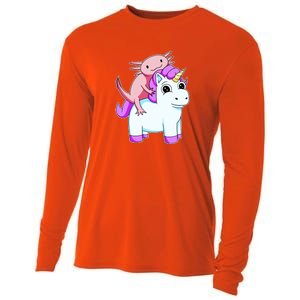 Axolotl Riding A Unicorn Funny Cute Cooling Performance Long Sleeve Crew