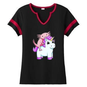 Axolotl Riding A Unicorn Funny Cute Ladies Halftime Notch Neck Tee