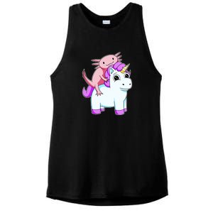 Axolotl Riding A Unicorn Funny Cute Ladies PosiCharge Tri-Blend Wicking Tank