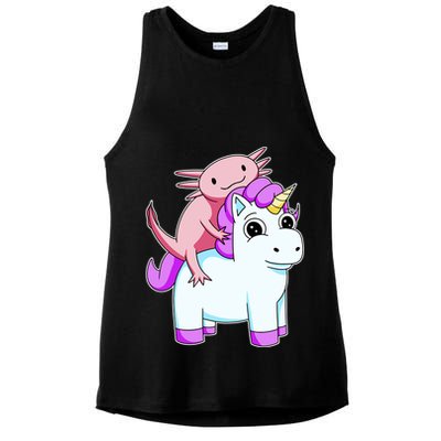 Axolotl Riding A Unicorn Funny Cute Ladies PosiCharge Tri-Blend Wicking Tank