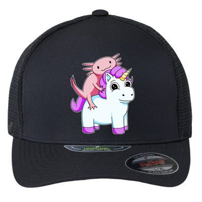 Axolotl Riding A Unicorn Funny Cute Flexfit Unipanel Trucker Cap