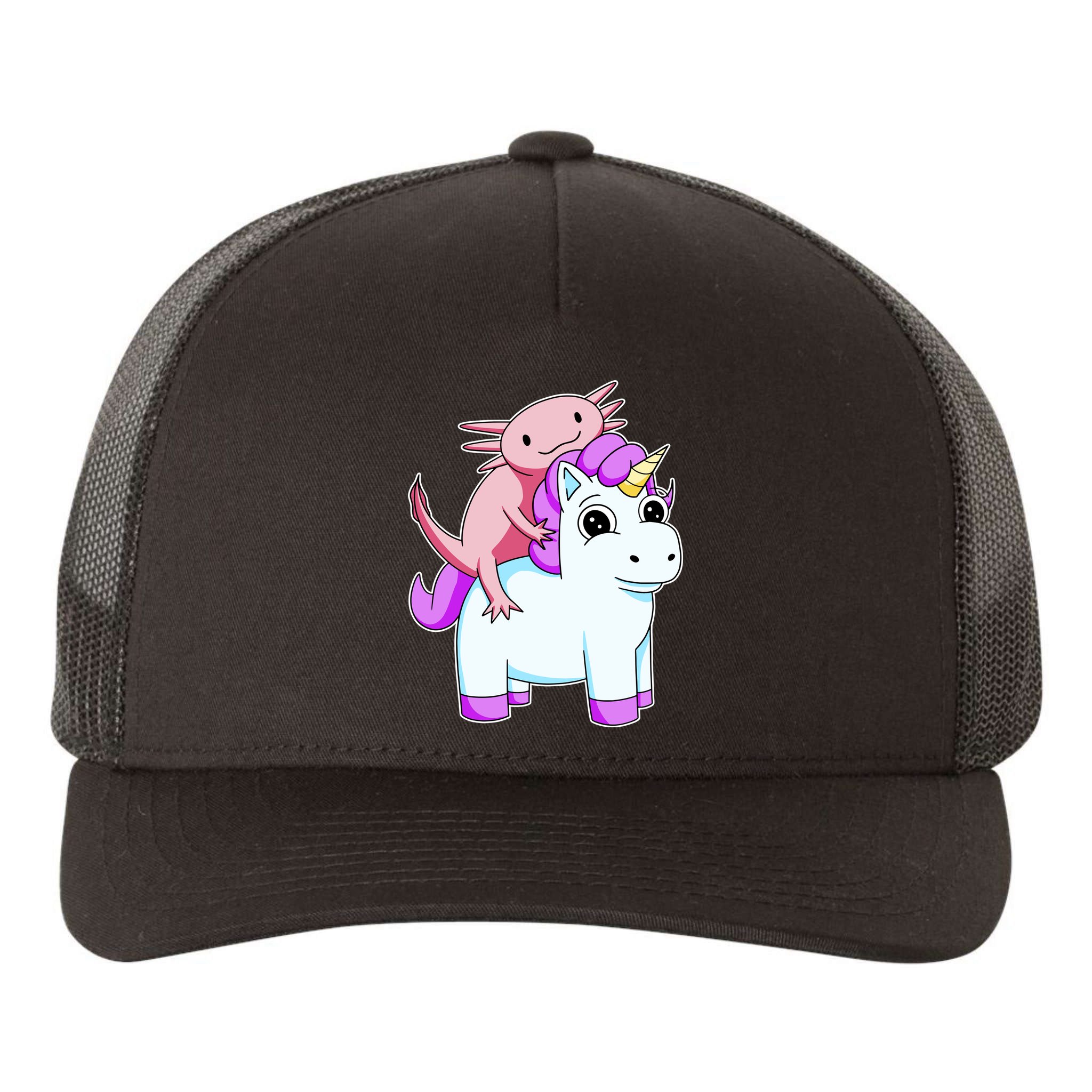 Axolotl Riding A Unicorn Funny Cute Yupoong Adult 5-Panel Trucker Hat
