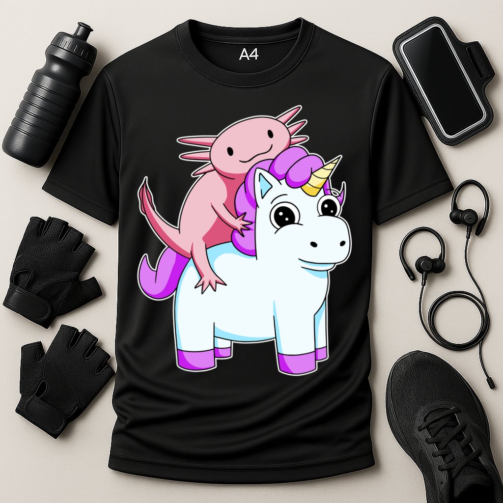 Axolotl Riding A Unicorn Funny Cute Performance Shirt