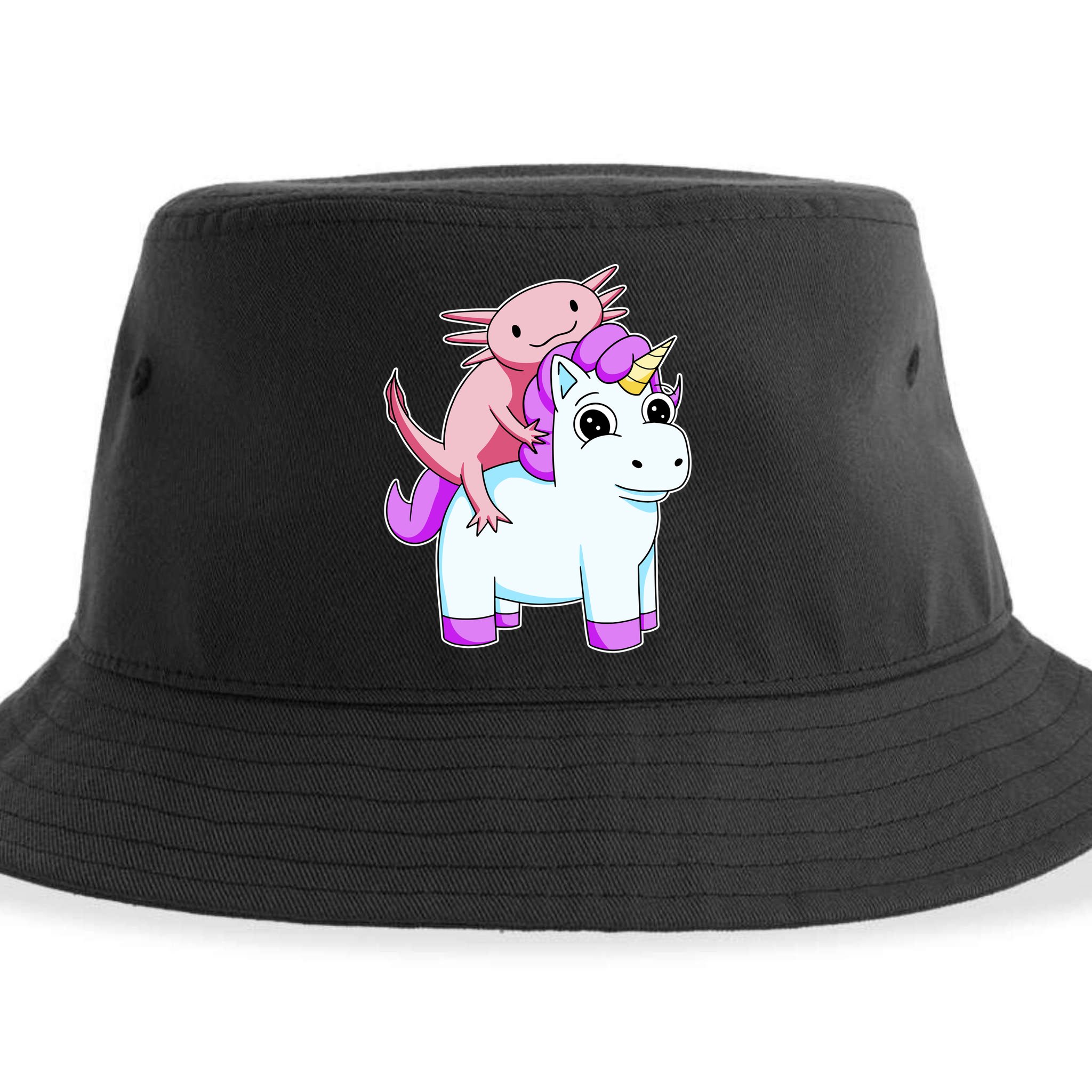 Axolotl Riding A Unicorn Funny Cute Sustainable Bucket Hat