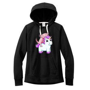 Axolotl Riding A Unicorn Funny Cute Women's Fleece Hoodie