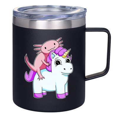 Axolotl Riding A Unicorn Funny Cute 12oz Stainless Steel Coffee Mug