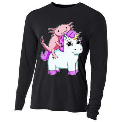 Axolotl Riding A Unicorn Funny Cute Cooling Performance Long Sleeve Crew
