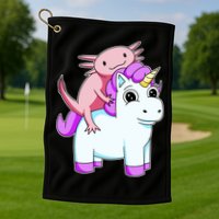 Axolotl Riding A Unicorn Funny Cute Golf Towel