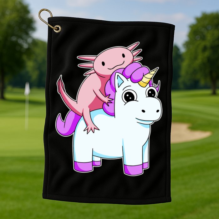 Axolotl Riding A Unicorn Funny Cute Golf Towel