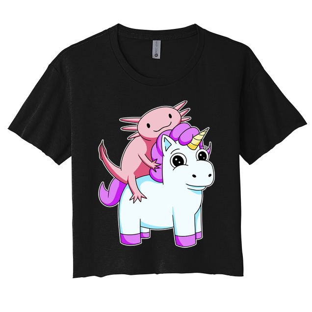 Axolotl Riding A Unicorn Funny Cute Crop Top