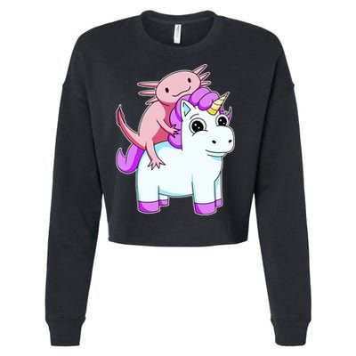 Axolotl Riding A Unicorn Funny Cute Cropped Pullover Crew